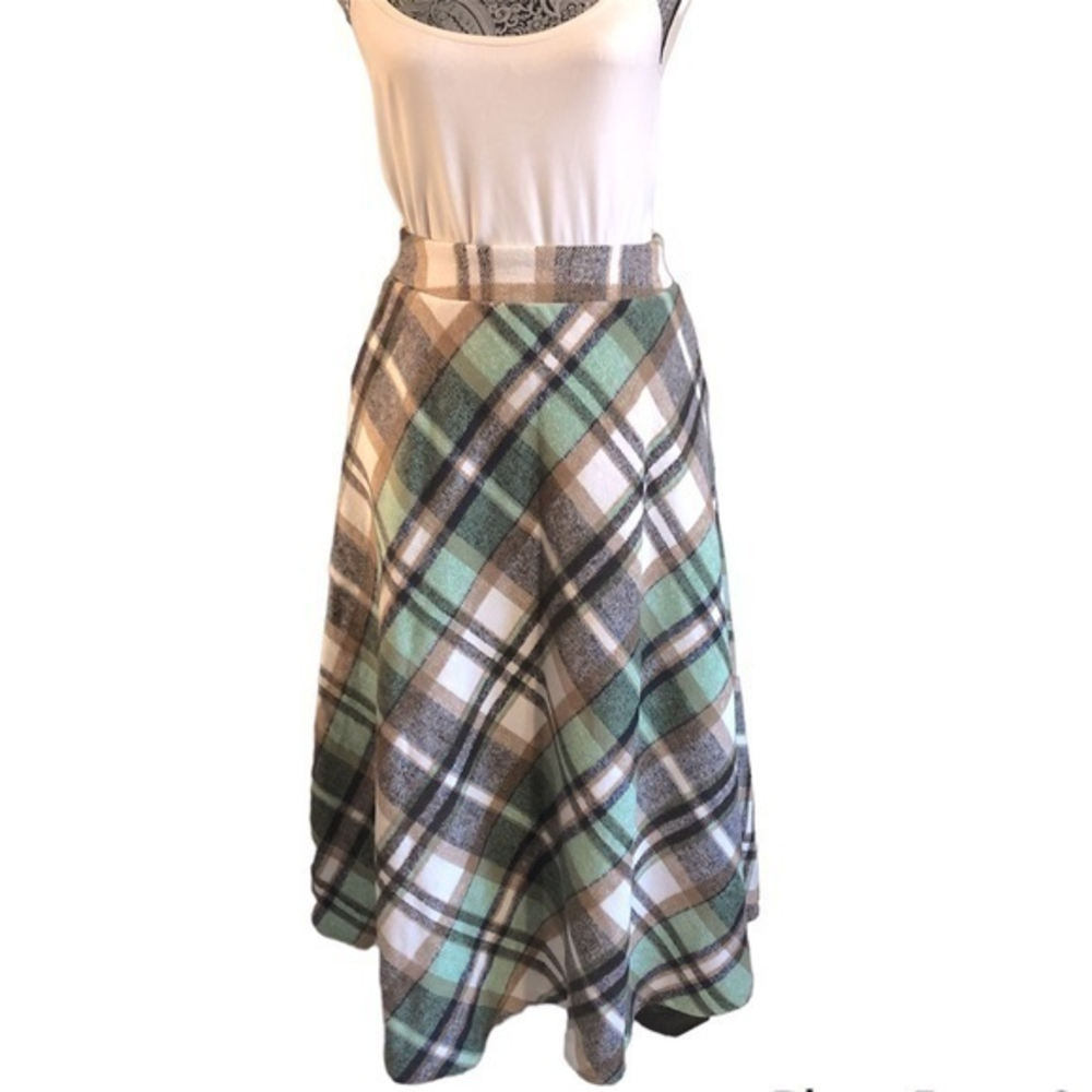Vintage 70s style plaid lined long wool‎ blend skirt